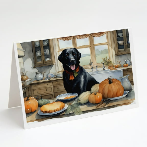 Black Lab Fall Kitchen Pumpkins Greeting Cards and Envelopes Pack of 8 7 in x 5 in