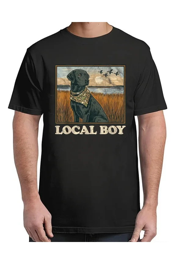 Black Lab Hunting Dog Marsh Scene Sunset Vintage Vintage Adult S-4XL T-Shirt