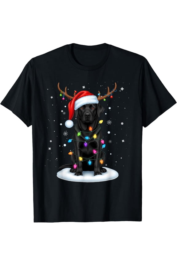 Black Lab Labrador Christmas Dog Reindeer Lights Pajama Xmas T-Shirt