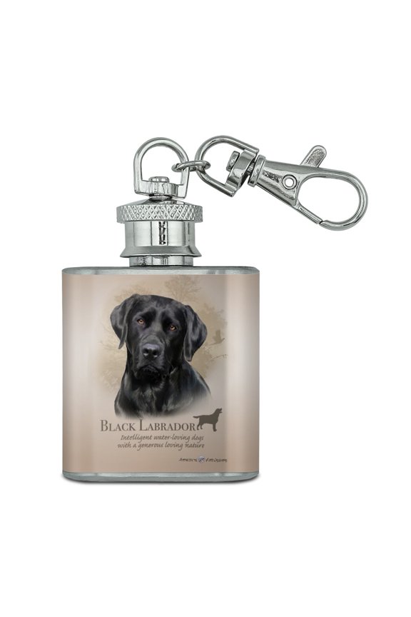 Black Lab Labrador Dog Breed Stainless Steel 1oz Mini Flask Key Chain