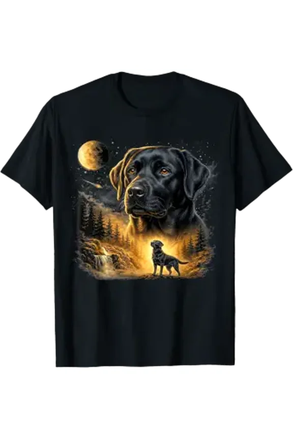 Black Lab Labrador Howling To The Moon Vintage Dog Art T-Shirt