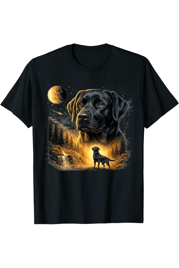 Black Lab Labrador Howling to The Moon Vintage Dog Art T-Shirt