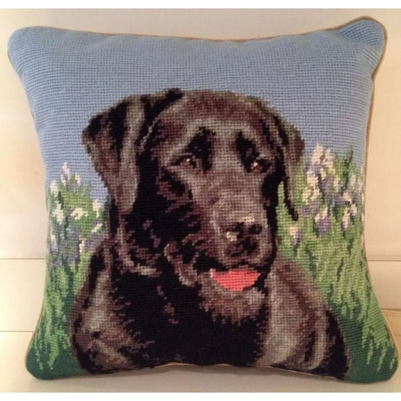 Black Lab Labrador Retriever Dog Needlepoint Pillow 14"x14"