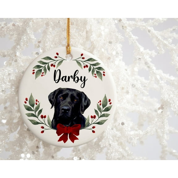 Black Lab (Labrador Retriever) Personalized Ceramic Ornament – Custom Dog Lover Christmas Keepsake