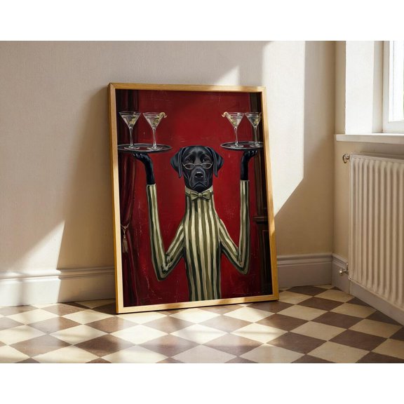 Black Lab Martini Bar Cart Wall Decor Unframed Paper Print
