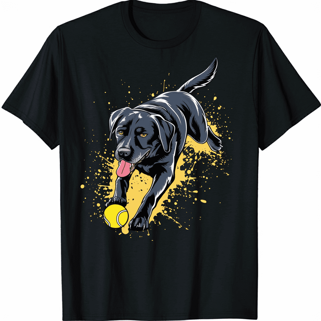 Black Lab Retriever Chasing Ball Active Dog Lover Gift TShirt