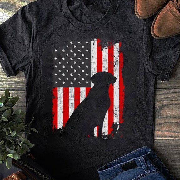 Black Lab Usa Flag Dog Lover T-Shirt