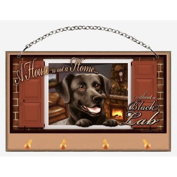 Black Lab v2 (Labrador Retriever) "Paws on the Windowsill" A House is Not a Home Key and Leash Holder featuring the art of Scott Rogers
