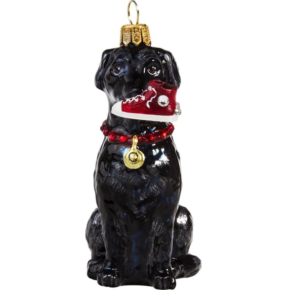 Black Lab with High Top Sneaker Polish Glass Christmas Tree Ornament Labrador