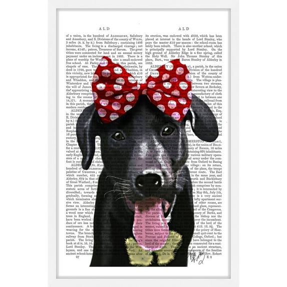"Black Lab with Red Bow" Framed Painting Print