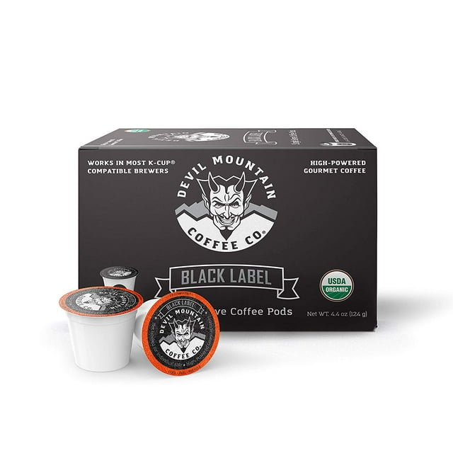 Black Label Devil Mountain, Dark Roast Strong Coffee, SingleServe KCup Pods, Compatible with 2