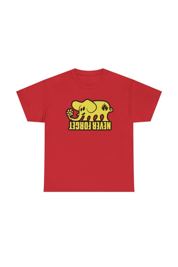 Black Label Never Forget Elephant Skateboarding Yellow 90s Design T Shirt Tee - Red / S