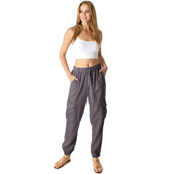 Black Label Women's High Rise Cargo Woven Jogger Pants (Large, Dark Gray)