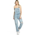 thumbnail image 1 of Black Label Women's Juniors Baggy Distressed Overalls (Light Denim, S), 1 of 6