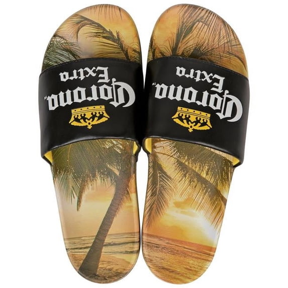 Black Label with Beach Scene Sandal Slides, Extra Large