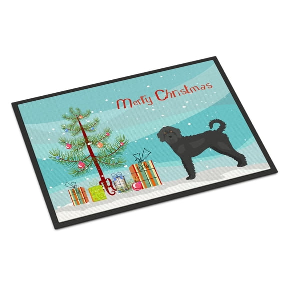 Black Labradoodle Christmas Tree Door Mat