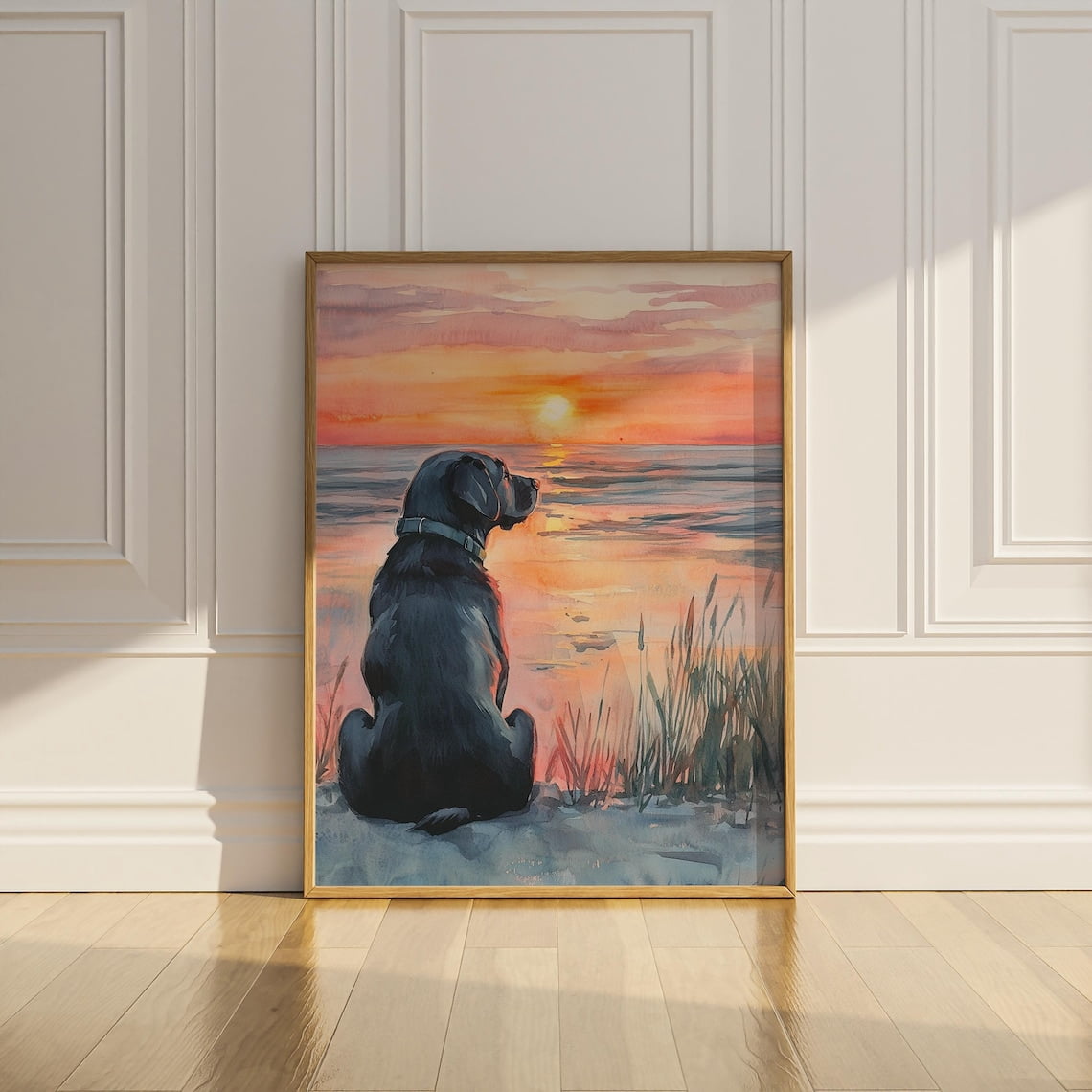 Lab Decoratons Black Labrador Beach Sunset Coastal Dog House Lab Mom Lover Poster ...