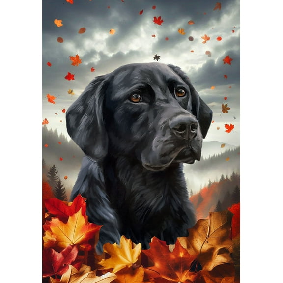 Black Labrador - Best of Breed Fall Leaves Outdoor House Flag 28" x 40" Mailbox Flag Dog Flag