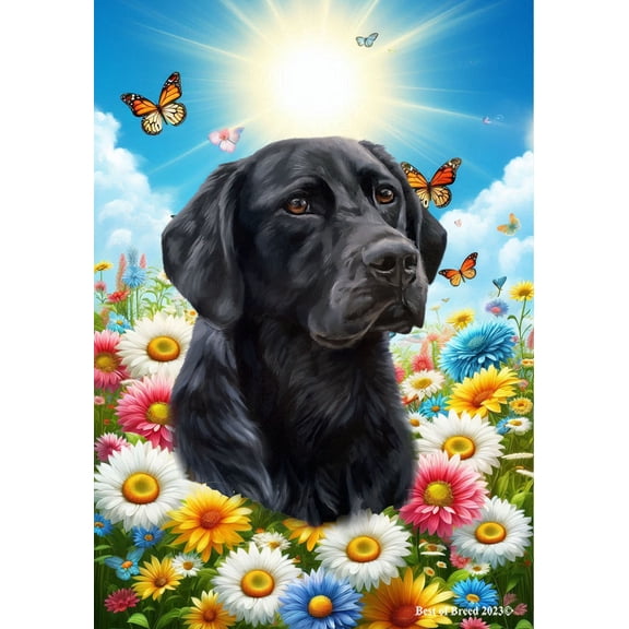 Black Labrador - Best of Breed Summer Butterflies Outdoor Garden Flag 12" x 17" Mailbox Flag Dog Flag