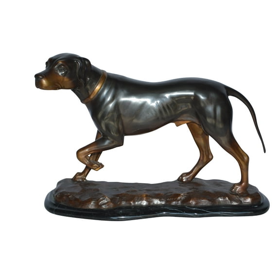 Black Labrador Bronze Statue Mounted on A Marble - Size: 20"L x 8"W x 14"H.