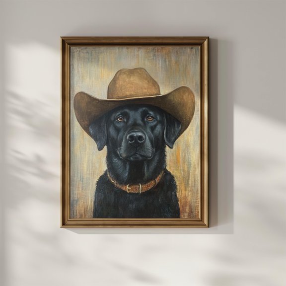 Black Labrador Cowboy Hat Dog Vintage Black Lab Mom Animal Wall Art Alternate Style 2 Poster , Poster Print Only