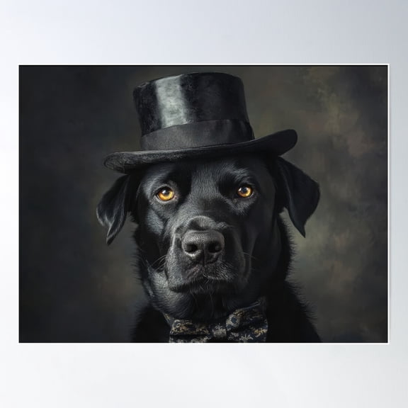 Black Labrador Dog Portrait Looks Straightin Top Hat And The Bow Tie Poster Wall Art, Modern Wall Decor For Living Room Bedroom, 8x12 UNFRAMED