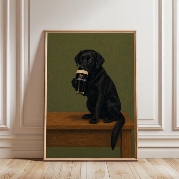Black Labrador Dog Vintage Pub Animal Portrait Portrait Decor Unframed Paper Print