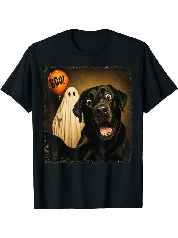 Black Labrador Halloween Ghost Selfie Boo Dog Meme Graphic T-Shirt