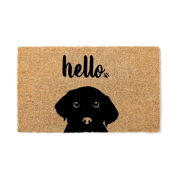 Black Labrador Hello | Cute Lab Dog Peeking Doormat | Welcome Mat | Funny Door Mat | Funny Gift | Home Doormat | Housewarming | Closing Gift