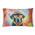 thumbnail image 1 of Black Labrador Hippie Dawg Fabric Decorative Pillow 12 in x 16 in, 1 of 4
