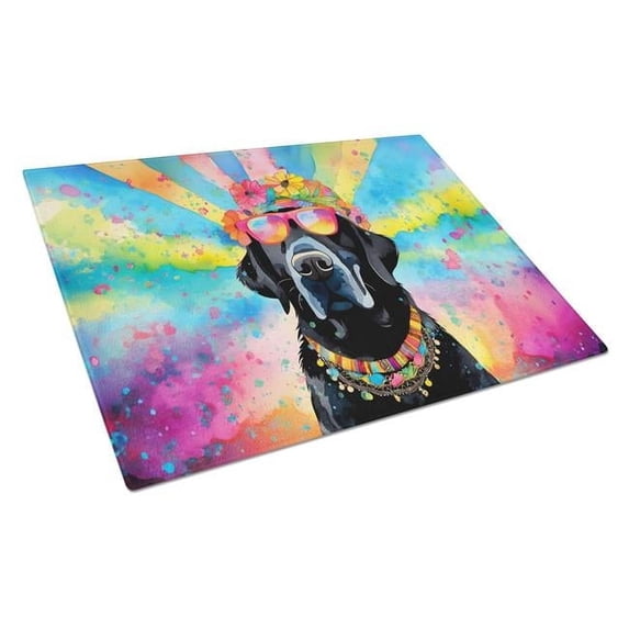 Black Labrador Hippie Dawg Glass Cutting Board Large 12 in x 15 in