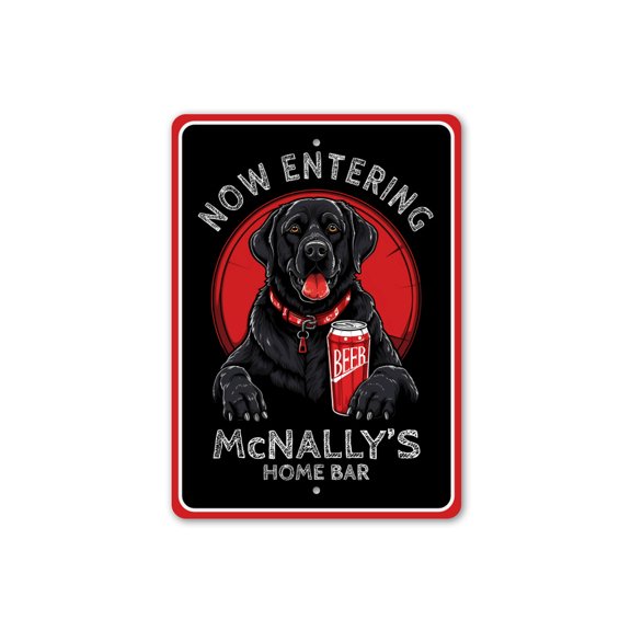 Black Labrador Home Bar Now Entering Aluminum Metal Decor Sign - 10x14 inches