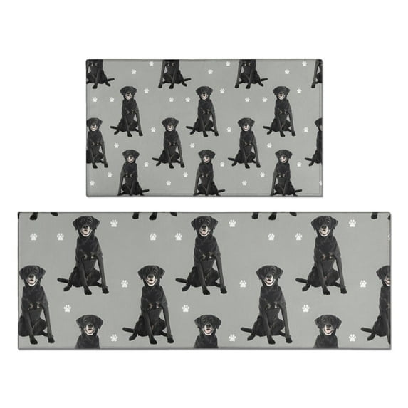 Black Labrador Kitchen Rugs Sets Of 2,Anti Fatigue Kitchen Mat Rugs Non Slip Washable,Decorative Kitchen Floor Mats for Kitchen,Sink,Laundry,17"x30"+17"x47"