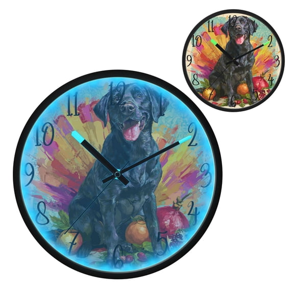 Black Labrador Luminous Wall Clock with Sound-Activated LED 12-Inch Silent Acrylic Timepiece for Bedroom Livingroom or Office