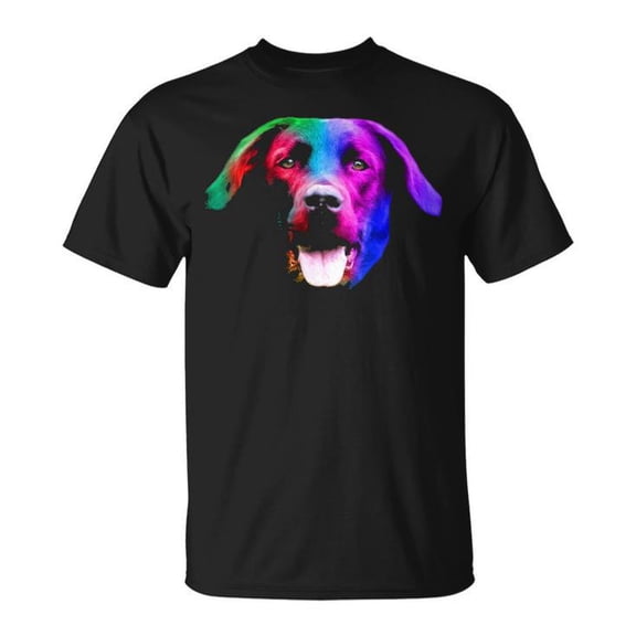 Black Labrador Multicolor Portrait Dog Lover Graphic Cotton Tee Unisex Adult Casual Pet Owner Comfortable T-Shirt for Everyday Wear, Size 5XL, Color Black