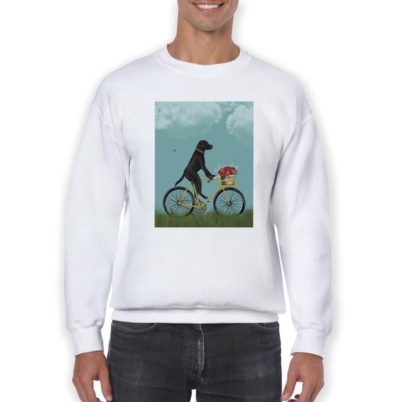 Black Labrador On A Bicycle Sweatshirt Men -Fab Funky Designs, Male Large