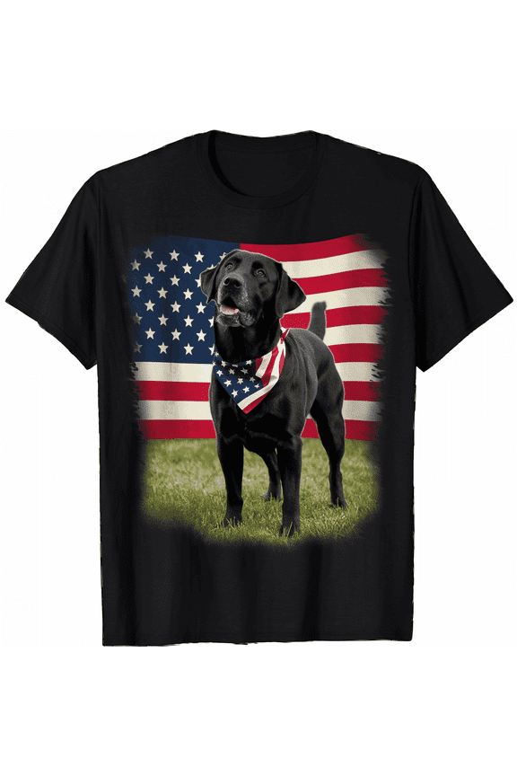 Black Labrador Patriotic Lab 4th Of July USA American Flag T-Shirt For Men Women