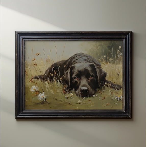Black Labrador Print Floral Dog Wall Art Vintage Farmhouse Decor Soft Muted Flowers Cute Black Lab Mom Matte Poster UNFRAMED Poster, Wall Art for Decor, Present, 24x36
