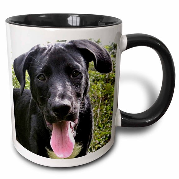 3drose, Black Labrador Puppy, 15oz Two-tone Black Mug