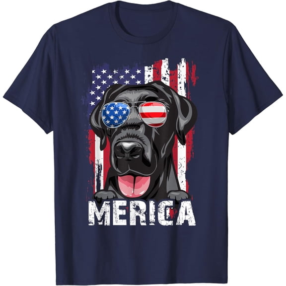 Black Labrador Retriever 4Th Of July Merica Usa Flag Lab Dog T-Shirt