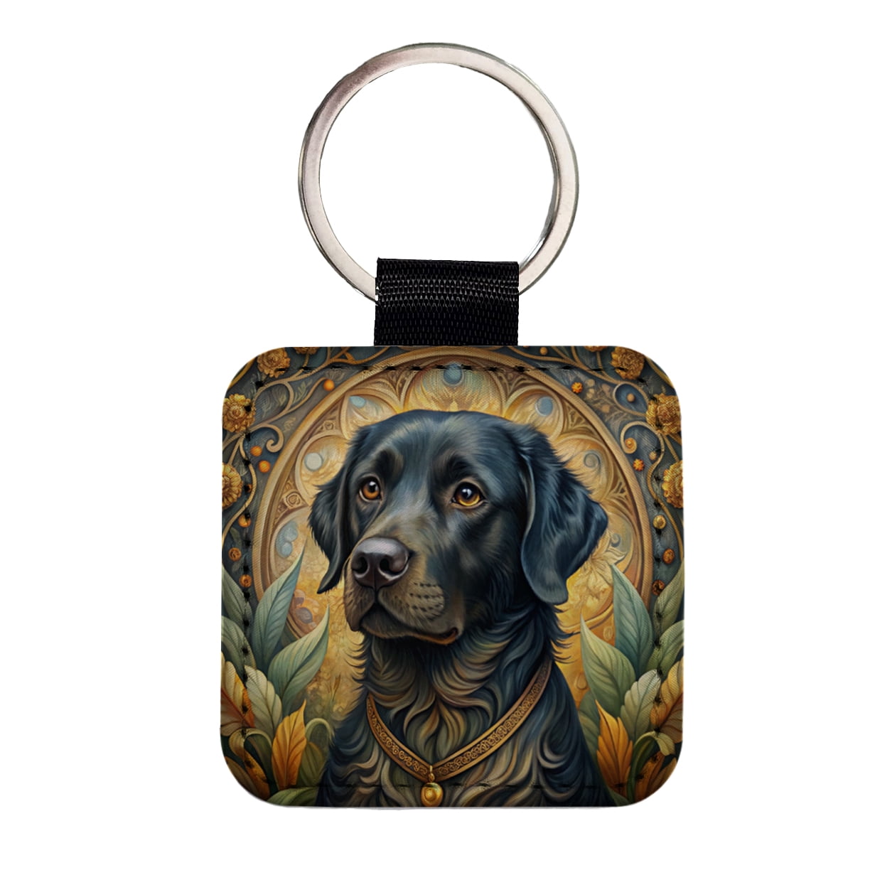 Black Labrador Retriever Dog Art Nouveau Faux Leather Square Keychain ...