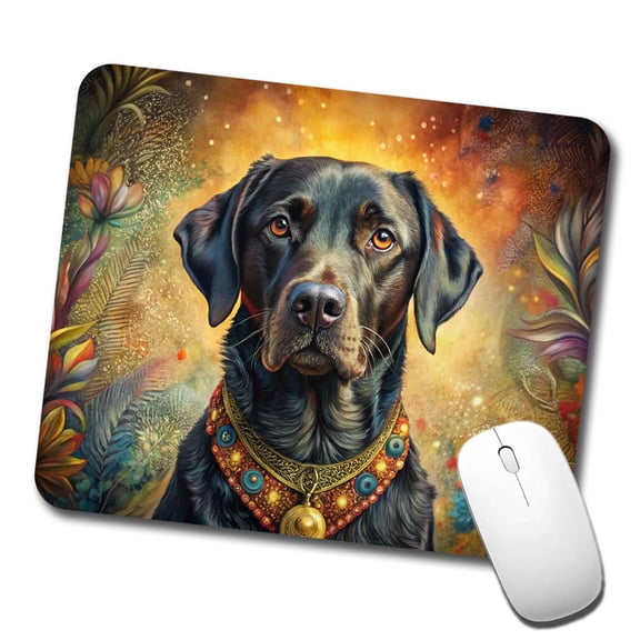 Black Labrador Retriever Dog Bohemian Art Mouse Pad Low Profile Gaming Mat