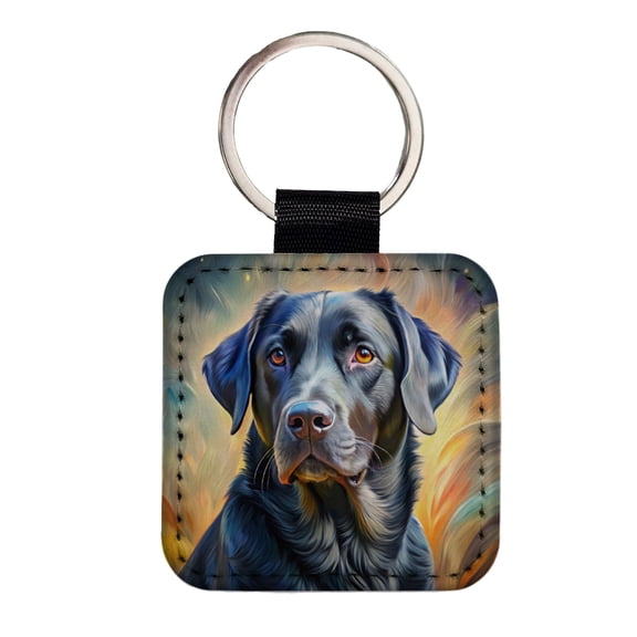 Black Labrador Retriever Dog Expressionism Art Faux Leather Square Keychain
