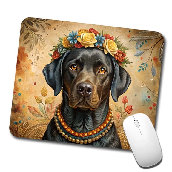 Black Labrador Retriever Dog French Bohemian Art Mouse Pad Low Profile Gaming Mat