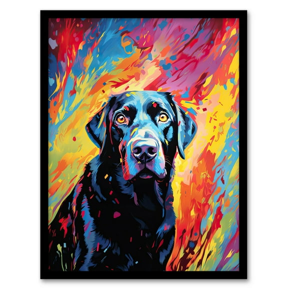 Black Labrador Retriever Dog Lover Gift Pet Portrait Vibrant Colourful Artwork Painting Art Print Framed Poster Wall Decor 12x16 inch