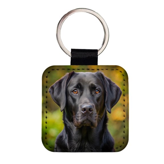Black Labrador Retriever Dog Photo Faux Leather Square Keychain