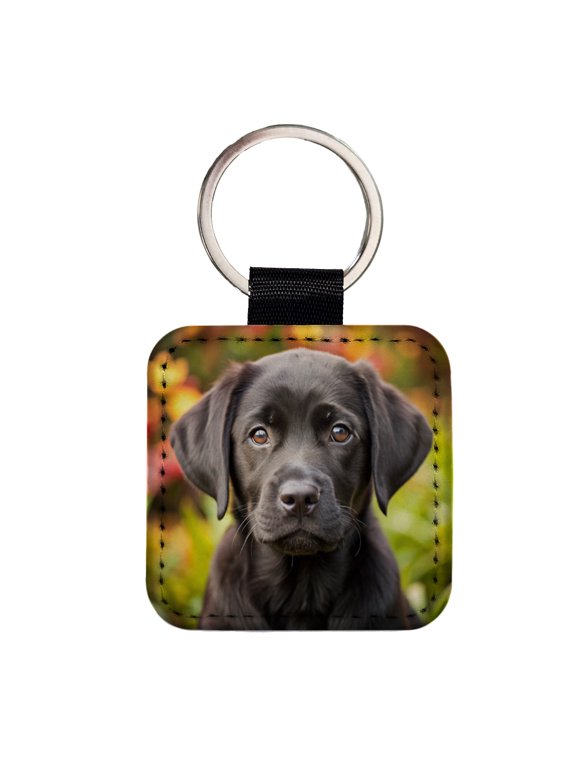 Black Labrador Retriever Dog Puppy Photo Faux Leather Square Keychain