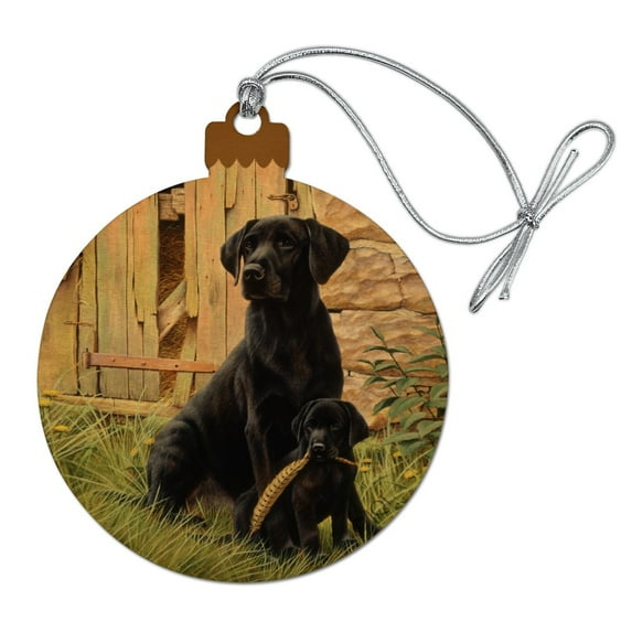 Black Labrador Retriever Dog Puppy Wood Christmas Tree Holiday Ornament