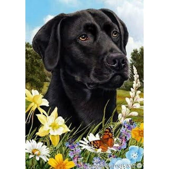 Black Labrador Retriever Dog - Tamara Burnett Summer Flowers House Dog Breed Flag 28'''' x 40''''
