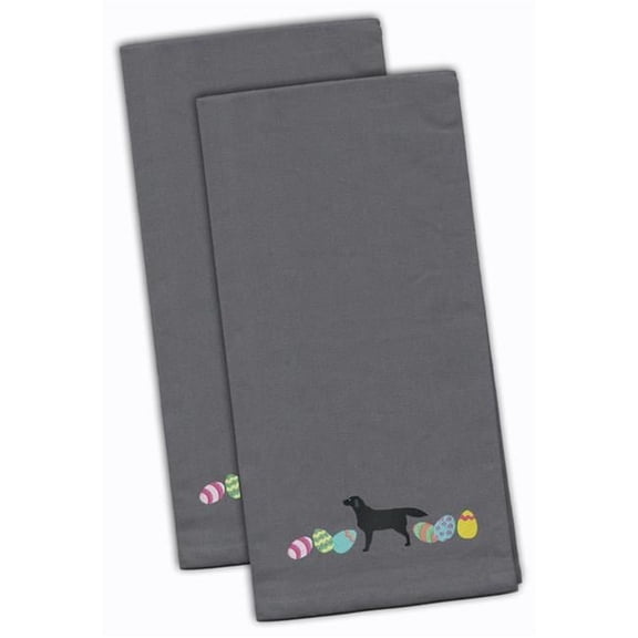 Black Labrador Retriever Easter Gray Embroidered Kitchen Towel - Set of 2